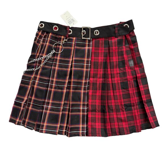 Hot Topic Split Plaid Pleated Skirt Women's Large Goth Academia Grunge NWT - Picture 1 of 8